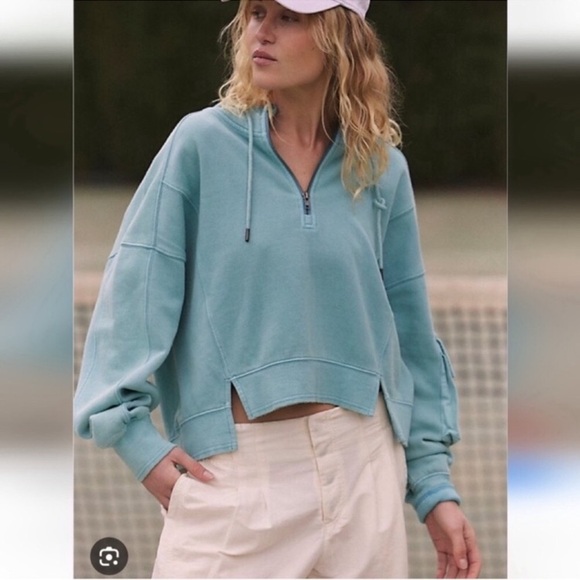 Free People! FP Movement Intercept 1/2 Zip Hoodie In Light Blue Cargo NWT! - Picture 2 of 9